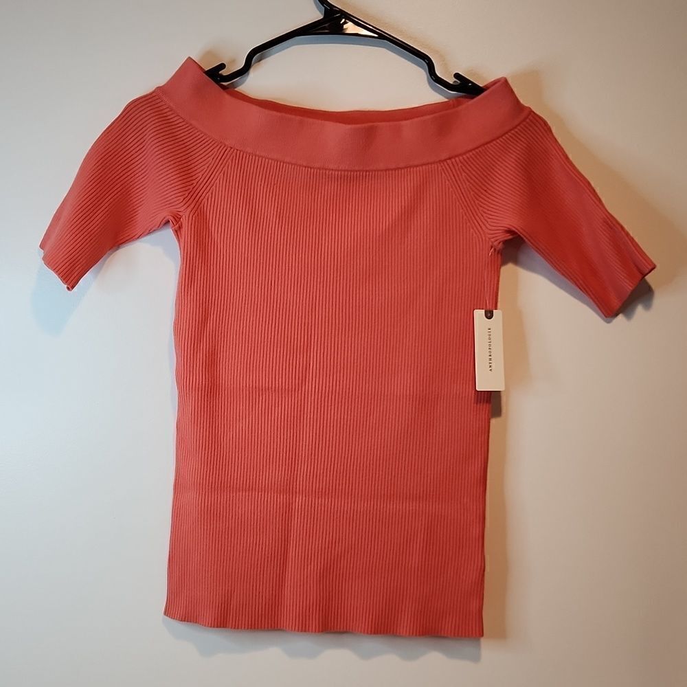 Anthropologie Wide Collar Neck Top Shirt Blouse Women's Size Small Pink NWT NEW